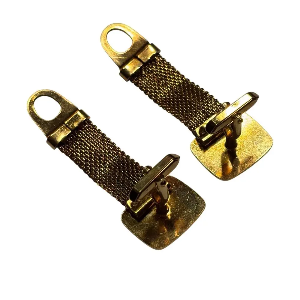 Vintage Mid Century Wrap Cufflinks goldtone mesh & green faux marble classics